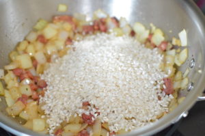 pancetta risotto- addin rice