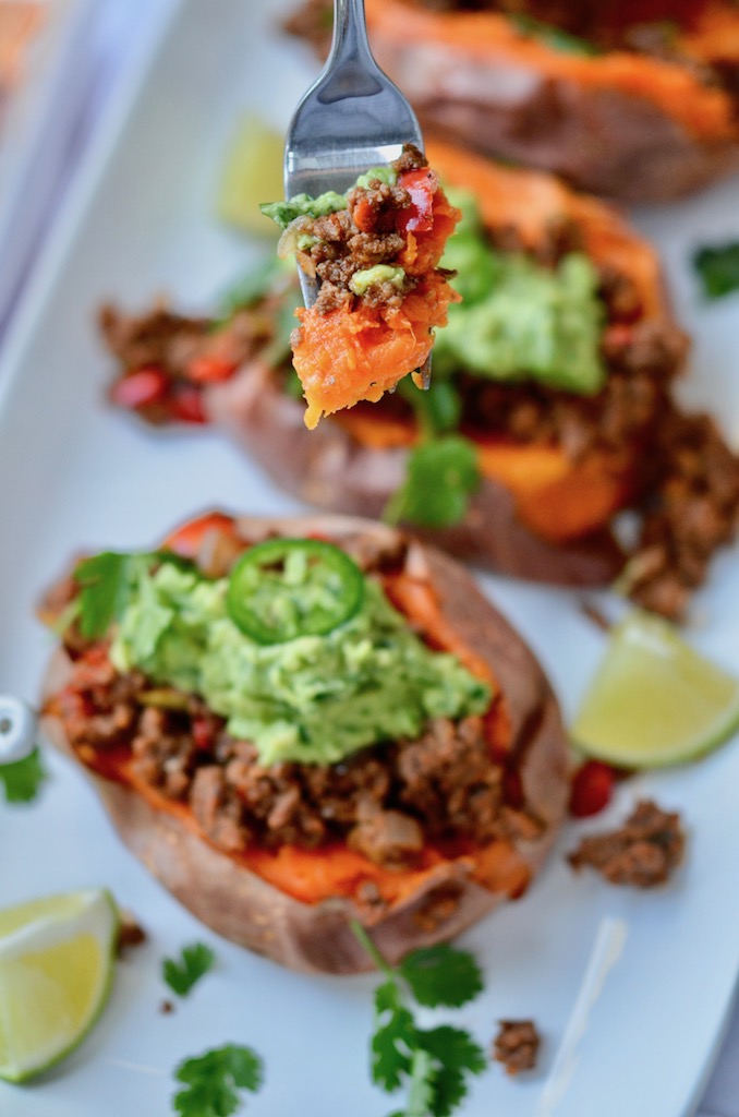 Picadillo Stuffed Sweet Potatoes with Smashed Avocado – Food Life Love